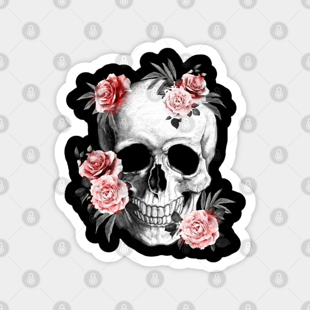 skeleton,floral,flower skull, roses Magnet by Collagedream