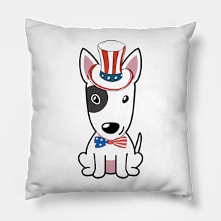 Funny bull terrier dog is wearing uncle sam hat Pillow