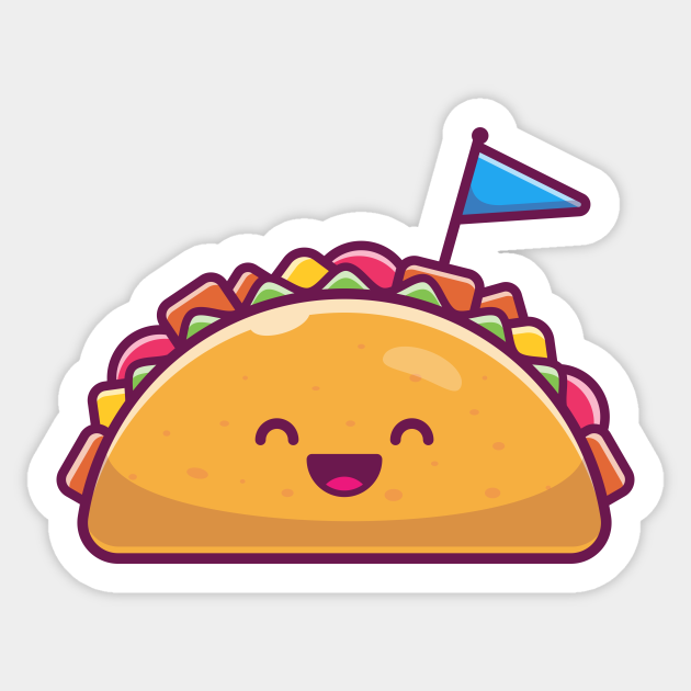 Cute Taco With Flag Cartoon - Taco - Sticker | TeePublic Cute Taco With Flag Cartoon - Taco - Sticker | TeePublic