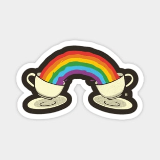 Two Coffee Cups Lovers Rainbow Magnet