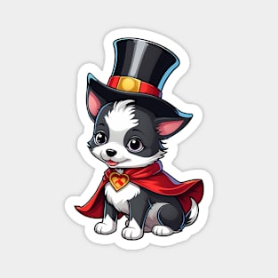 Adorable Puppy Wearing a Top Hat and Cape Magnet