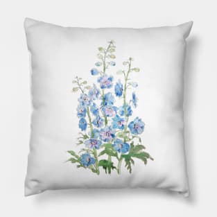 blue purple delphinium ink and watercolor Pillow