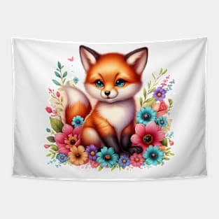 A red fox decorated with beautiful colorful flowers. Tapestry