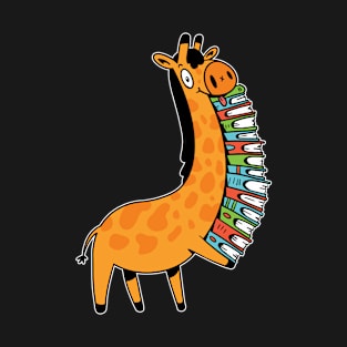 Giraffe With A Pile Of Books T-Shirt