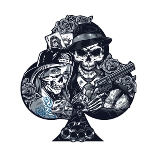 Ace of Danger - Gangster-Themed Tattoo Art with Luck Symbols T-Shirt