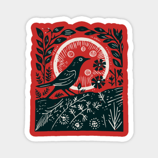 Lino Cut Blackbird Magnet