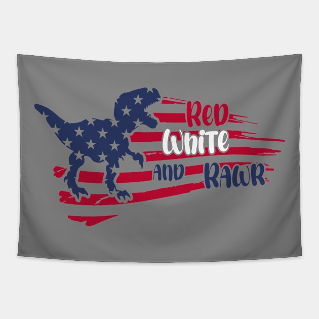 4th Of July Dinosaur Red White Rawr T Rex USA American Flag Tapestry by Studio Hues