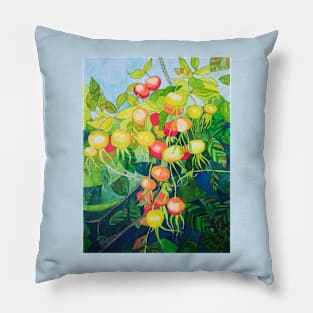 Rosehips watercolour painting Pillow