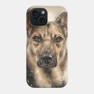 Contemporary Painting of a Serious Looking German Shepherd on Beige Background Phone Case