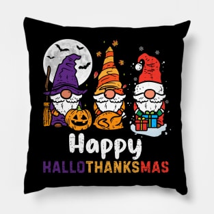 Happy Hallothanksmas Funny Gnome Thanksgiving halloween Christmas Pillow