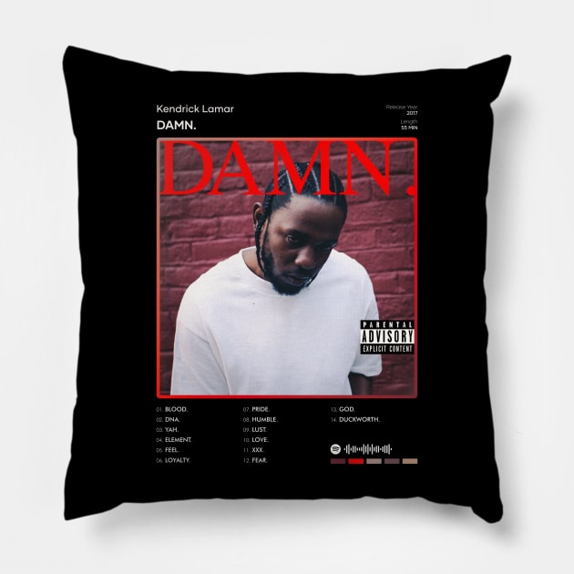 Kendrick Lamar - DAMN. Tracklist Album Pillow by 80sRetro