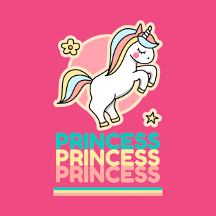 Princess Repeat Typography & Cute Unicorn Colorful T-Shirt