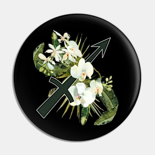 Sagittarius Horoscope Zodiac White Orchid Design Pin