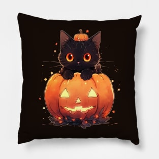 Cute Halloween Pumpkin Black Cat Pillow