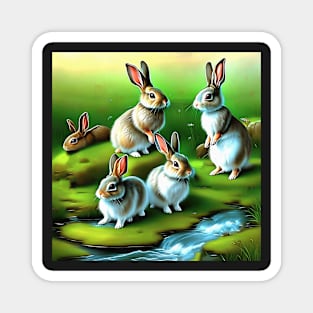 Bunny Rabbits by a Stream Magnet