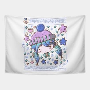 Cute festive snow flake bubble head cutie Tapestry