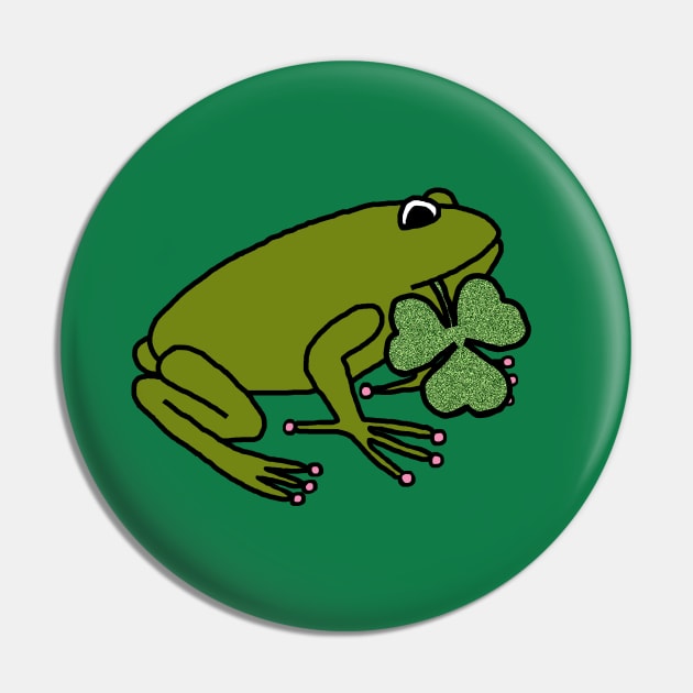 Frog Holding Shamrock for St Patricks Day Pin by ellenhenryart