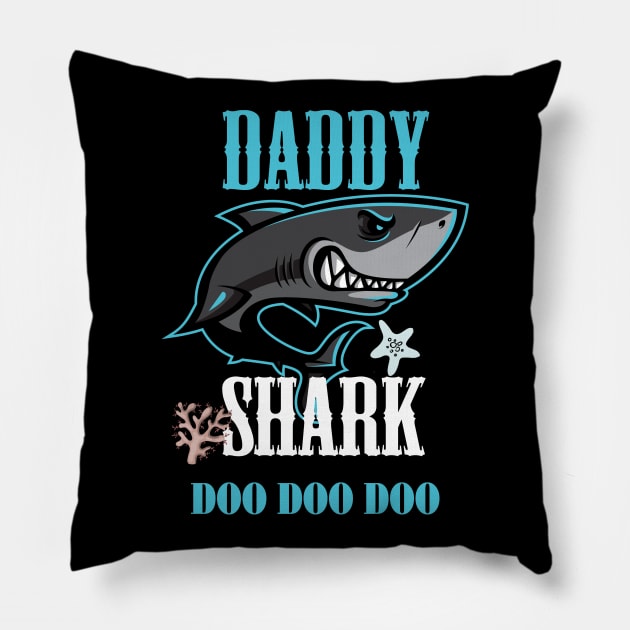 Cute Daddy Shark T-shirt Pillow by Diannas