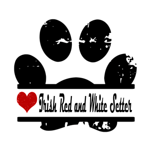 Irish Red and White Setter dog paw print T-Shirt