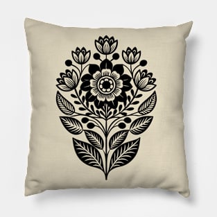 Black Floral Balkan Folk Art Pillow