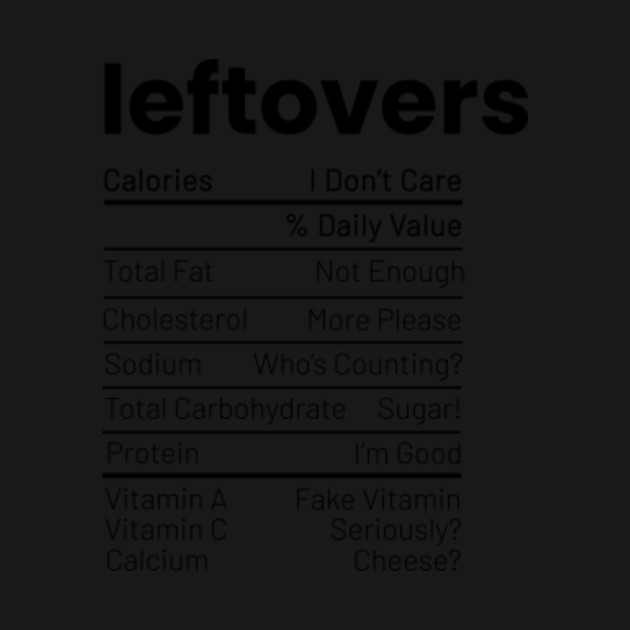 Disover Leftovers Nutrition Facts Thanksgiving Leftover Recipes - Leftovers - T-Shirt