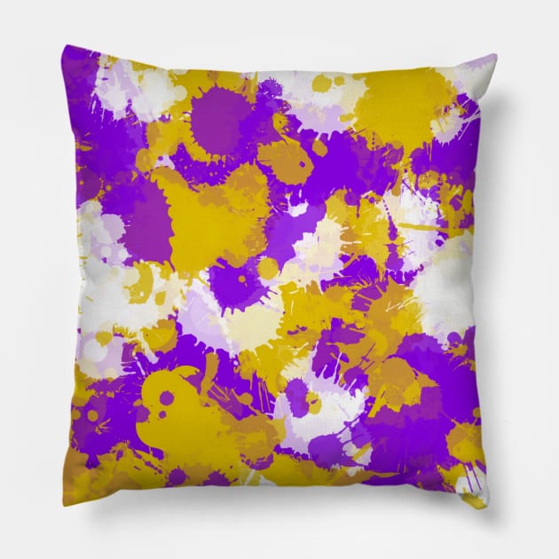 Purple Gold and White Paint Splatter Pillow by BigTexFunkadelic