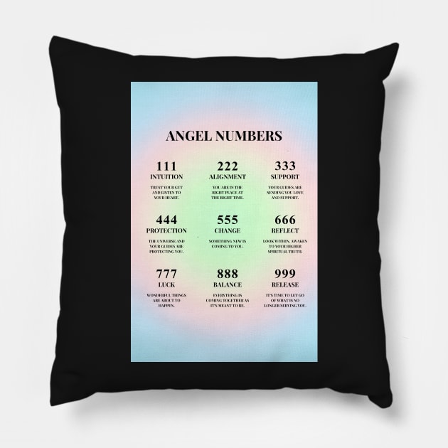 Angel Numbers Chart Rainbow Aura Pillow by mystikwhale