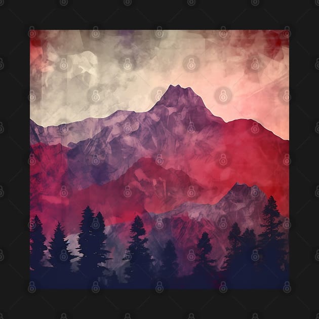 Textured Red and Purple Mountains and Trees by The Art Mage