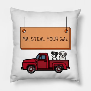 Mr. Steal Your Gal Red Pick up with Dogs Pillow