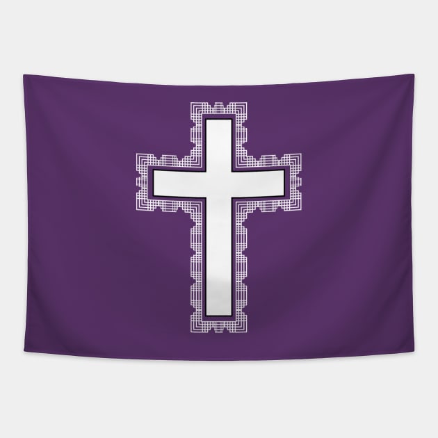 White Christian Cross With Purple Frame Tapestry by DAHLIATTE