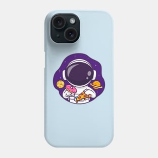 Cute Astronaut Eating Donut And Pizza In Space Cartoon Phone Case