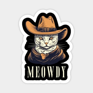Funny Cat Cowboy Cowgirl Meow Howdy Meowdy Magnet