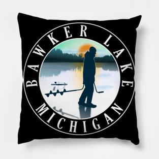 Bawker Lake Ice Fishing Michigan Sunset Pillow