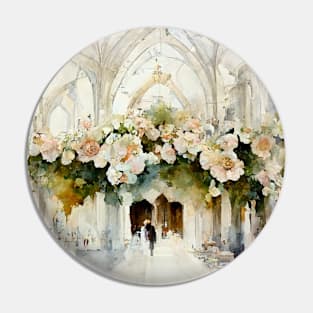 Wedding Watercolor Cathedral with Roses Pin