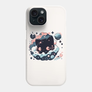 Cat floating on space clouds Phone Case