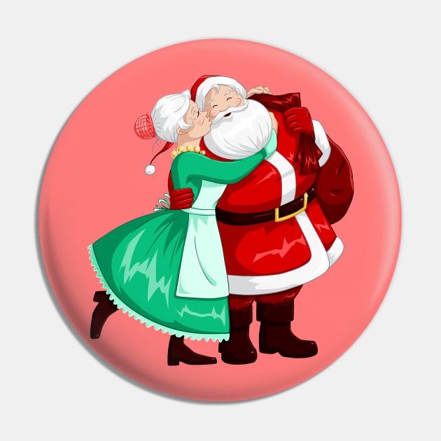 Mrs Claus Kisses Santa On Cheek And Hugs Santa Claus Pin TeePublic