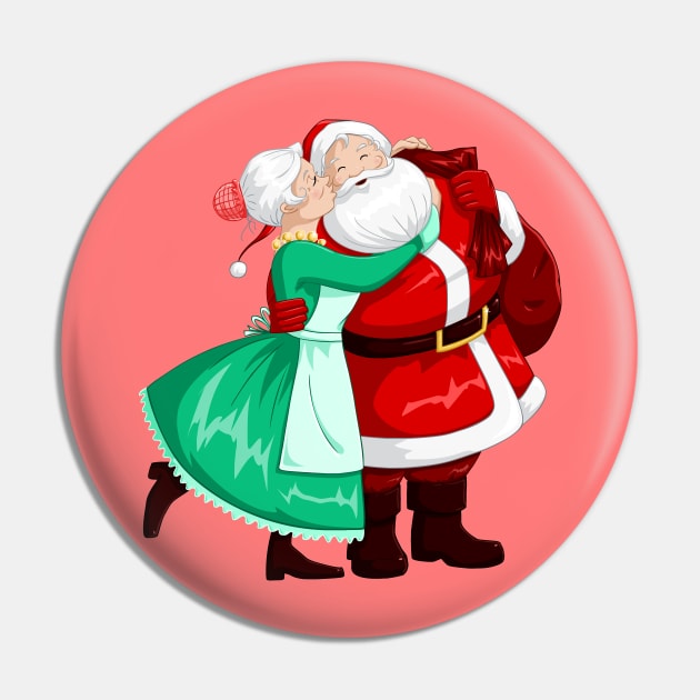 Mrs Claus Kisses Santa On Cheek And Hugs Pin by LironPeer