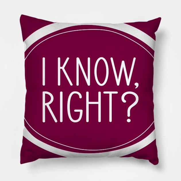 I Know, Right? Pillow by amyvanmeter