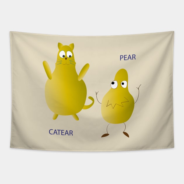 Cat Pear Meow Tapestry by IbaraArt