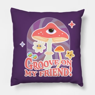Groovy tshirt lettering, hippie, joy fly agaric Pillow