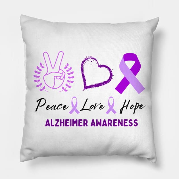 Peace Love Alzheimer Awareness Pillow by Cor Designs