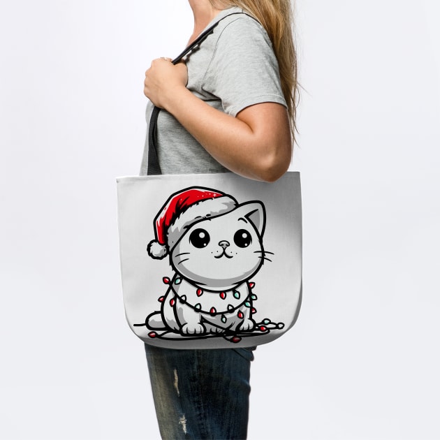 Cute Christmas Cat Santa Hat Christmas Lights Adorable by Frank Ring