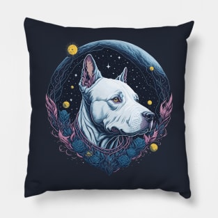 White Pitbull Dog at Night Time Pillow