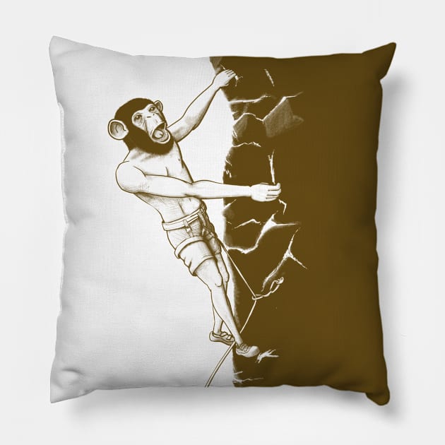 Monkey man climbing the wall Pillow by motylanoga