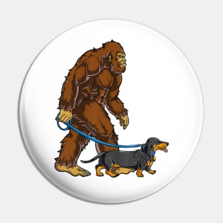 Funny Bigfoot Sasquatch Walking Dachshund Pin