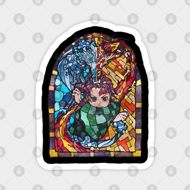 Anime Illustration Tanjiro Demon slayer Stained Glass Style Magnet by scribble13