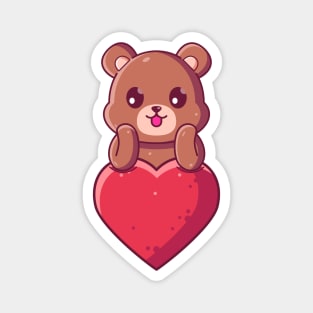 Cute Brown Bear with big love. Gift for valentine's day with cute animal character illustration. Magnet
