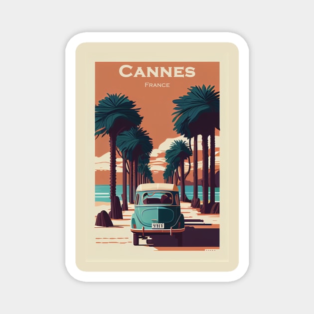 Vintage Cannes Travel Poster Magnet by GreenMary Design