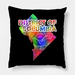 Colorful mandala art map of District of Columbia with text in multicolor pattern Pillow