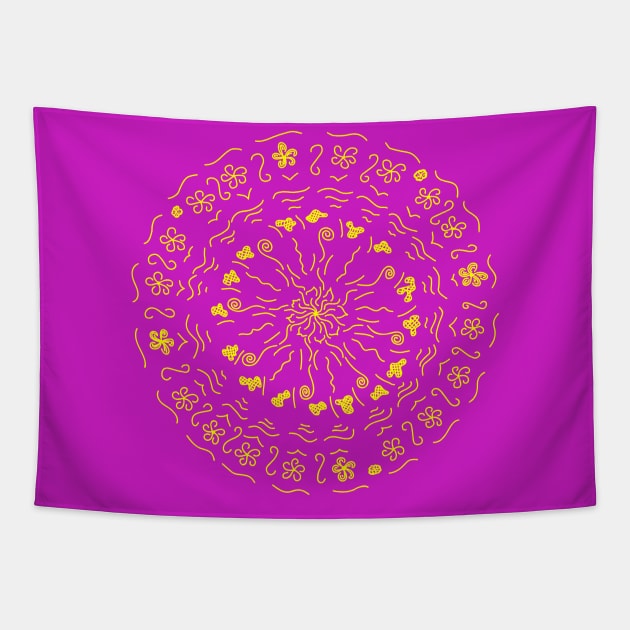 The VERY Frist Mandala - yellow Tapestry by Myriel